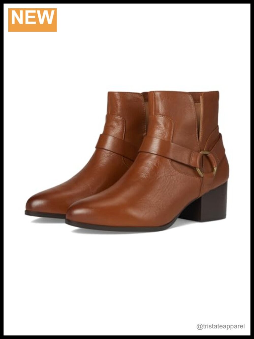 Leather Harness Bootie Ankle Boots Buckle Zip Block Heel